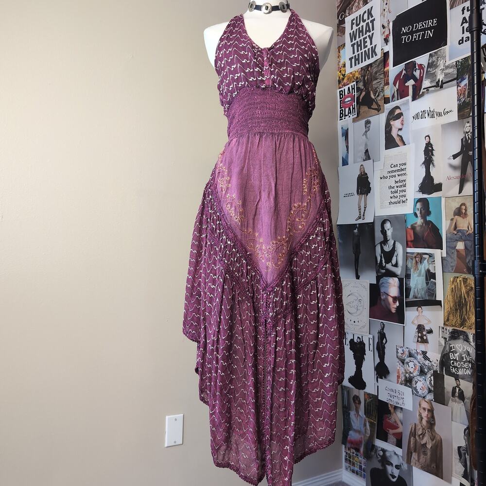 Halter Neck Smocked Waist Boho Midi Dress
